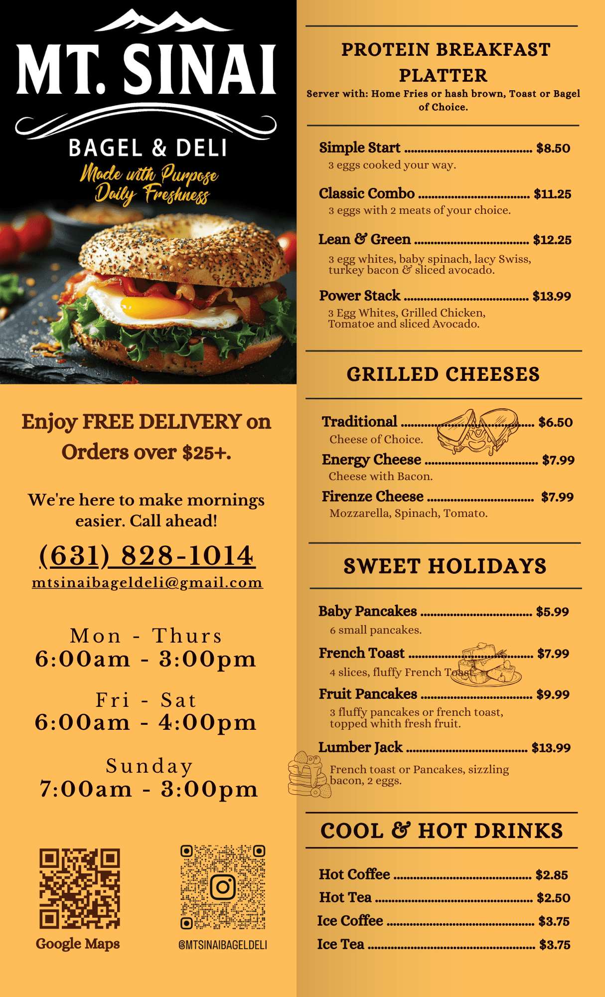 Mount Sinai Bagel & Deli menu, page 1 of 4