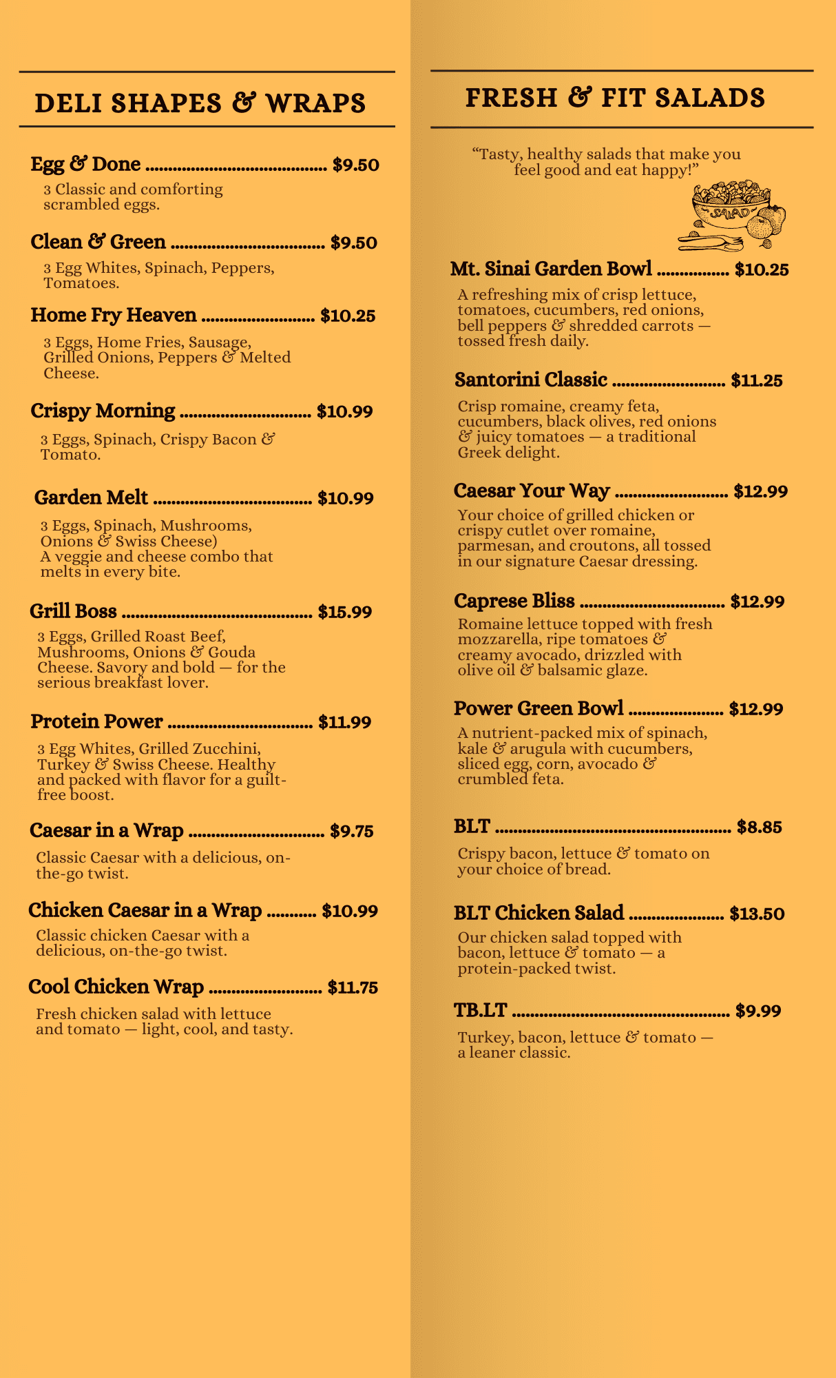 Mount Sinai Bagel & Deli menu, page 3 of 4